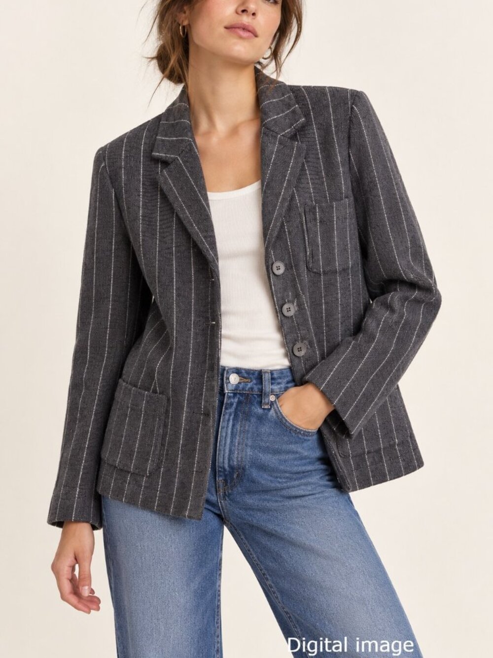 Vintage Lauren Ralph Lauren Wool Knit Blazer Oversized Small Pinstripe 90s